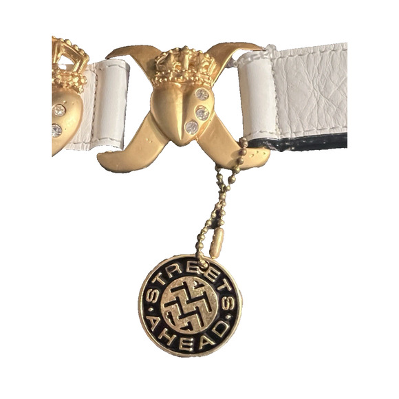 White Leather & Chain Belt Unique Crown Streets Ahead Santa Monica, Ca. Size M main image 8